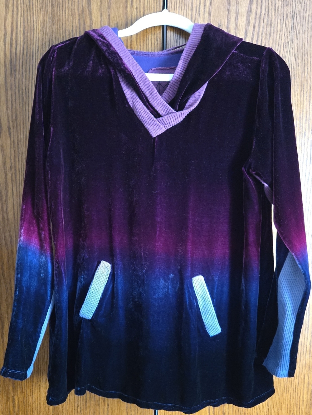 Johnny Was Velvet Purple Blue Ombre Hoodie Tunic XS